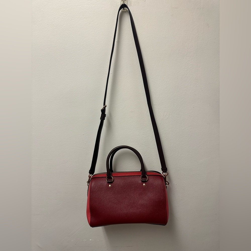 Coach Rowan Satchel Colorblock Deep Scarlet Multi, 2 in 1 Coach Boston style Bag - Picture 7 of 17